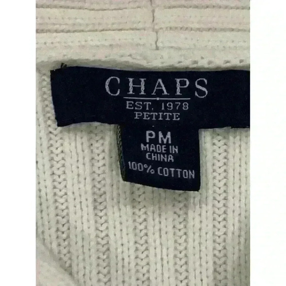 Women’s Chaps Sweater White Petite Medium PM Gold Toggle Shawl Neck Long Sleeve - Picture 4 of 5